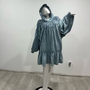 Light Blue Hooded Smocked Tunic Dress